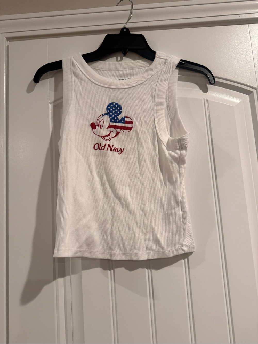 Old Navy White Tank Top with Red & Blue Patriotic Mickey Graphic